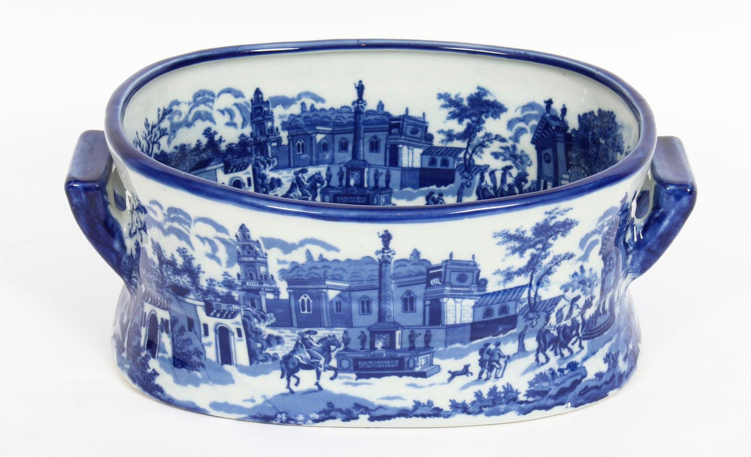 Vintage Blue and White Porcelain Planter Jardinière, 20th Century 4