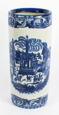 Vintage Blue and White Porcelain Umbrella Stick Stand, 20th Century