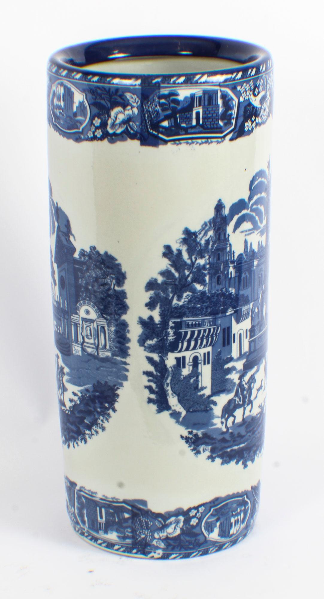 Late 20th Century Vintage Blue and White Porcelain Umbrella Stick Stand, 20th Century