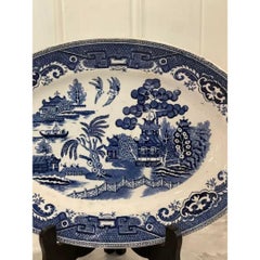 Vintage Blue Willow Heritage Mint Ltd Large Oval Serving Turkey Platter