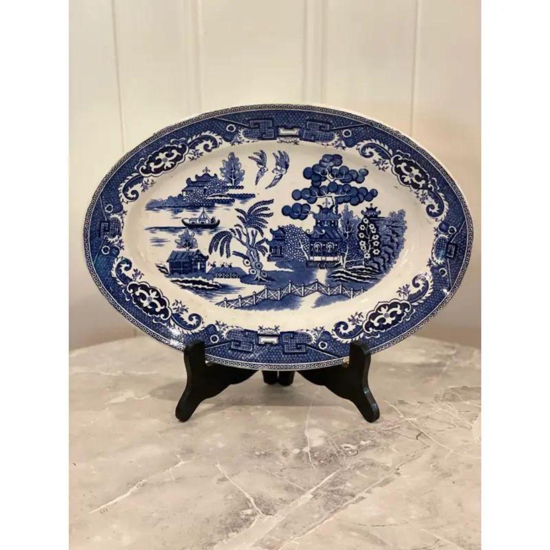 Vintage Blue Willow Heritage Mint Ltd Large Oval Serving Turkey Platter In Good Condition For Sale In Cookeville, TN