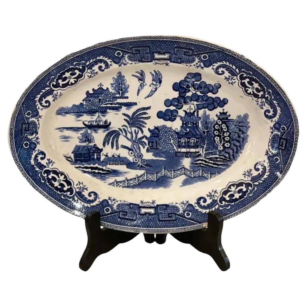 Vintage Blue Willow Heritage Mint Ltd Large Oval Serving Turkey Platter