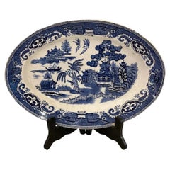 Vintage Blue Willow Heritage Mint Ltd Large Oval Serving Turkey Platter