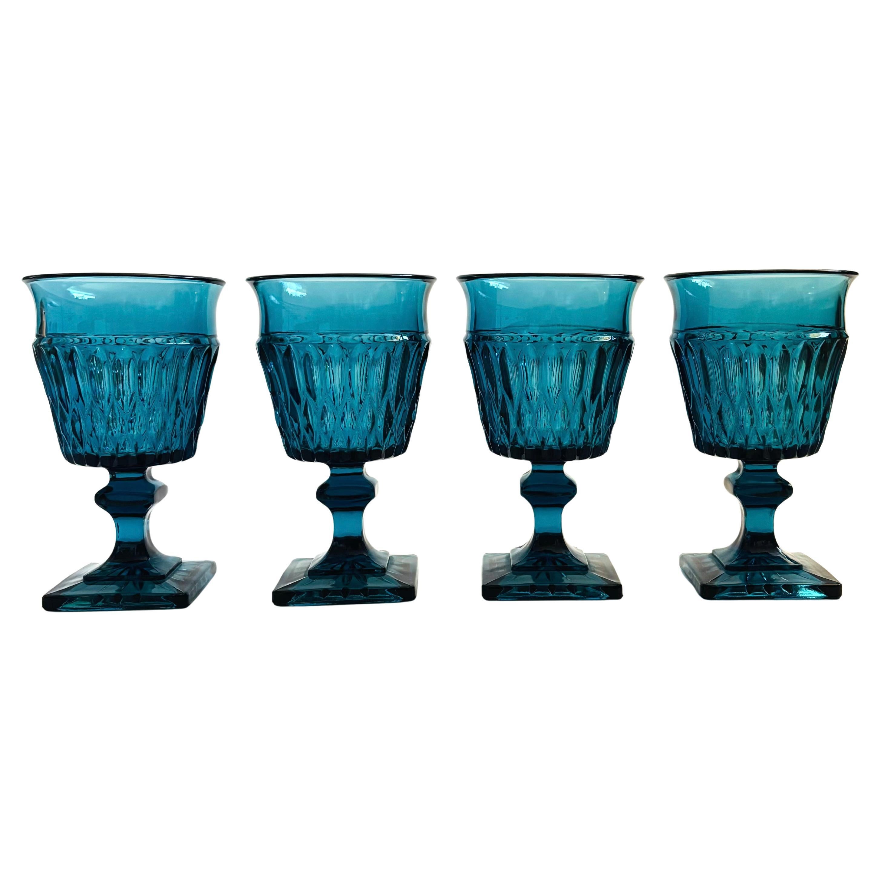 Blaue Vintage Weinkelche von Indiana Glass - 4er Set im Angebot