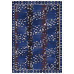Vintage Blue Wool Signed Swedish Rug