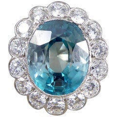 Vintage Blue Zircon and Diamond 18 Carat White Gold Cluster Ring