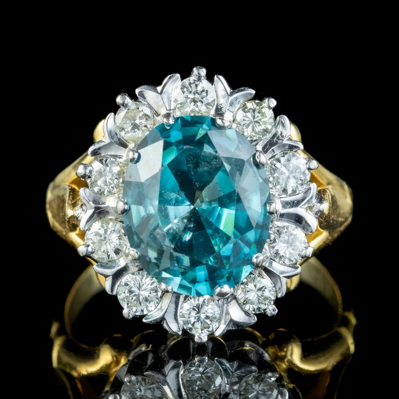 Retro Vintage Blue Zircon Diamond Cluster Ring 3ct Zircon For Sale