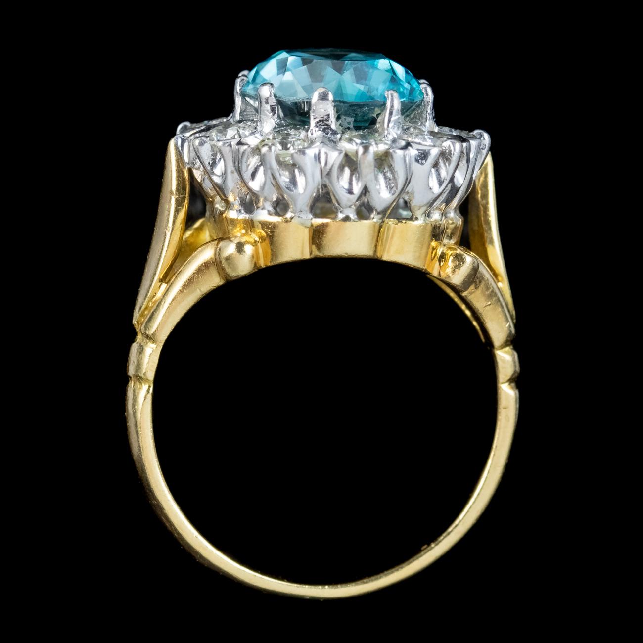 Women's Vintage Blue Zircon Diamond Cluster Ring 3ct Zircon For Sale