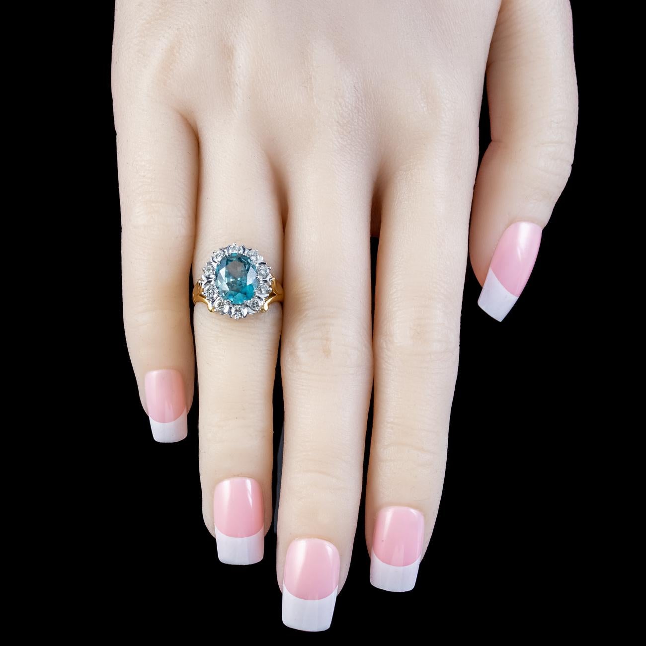 Vintage Blue Zircon Diamond Cluster Ring 3ct Zircon For Sale 2