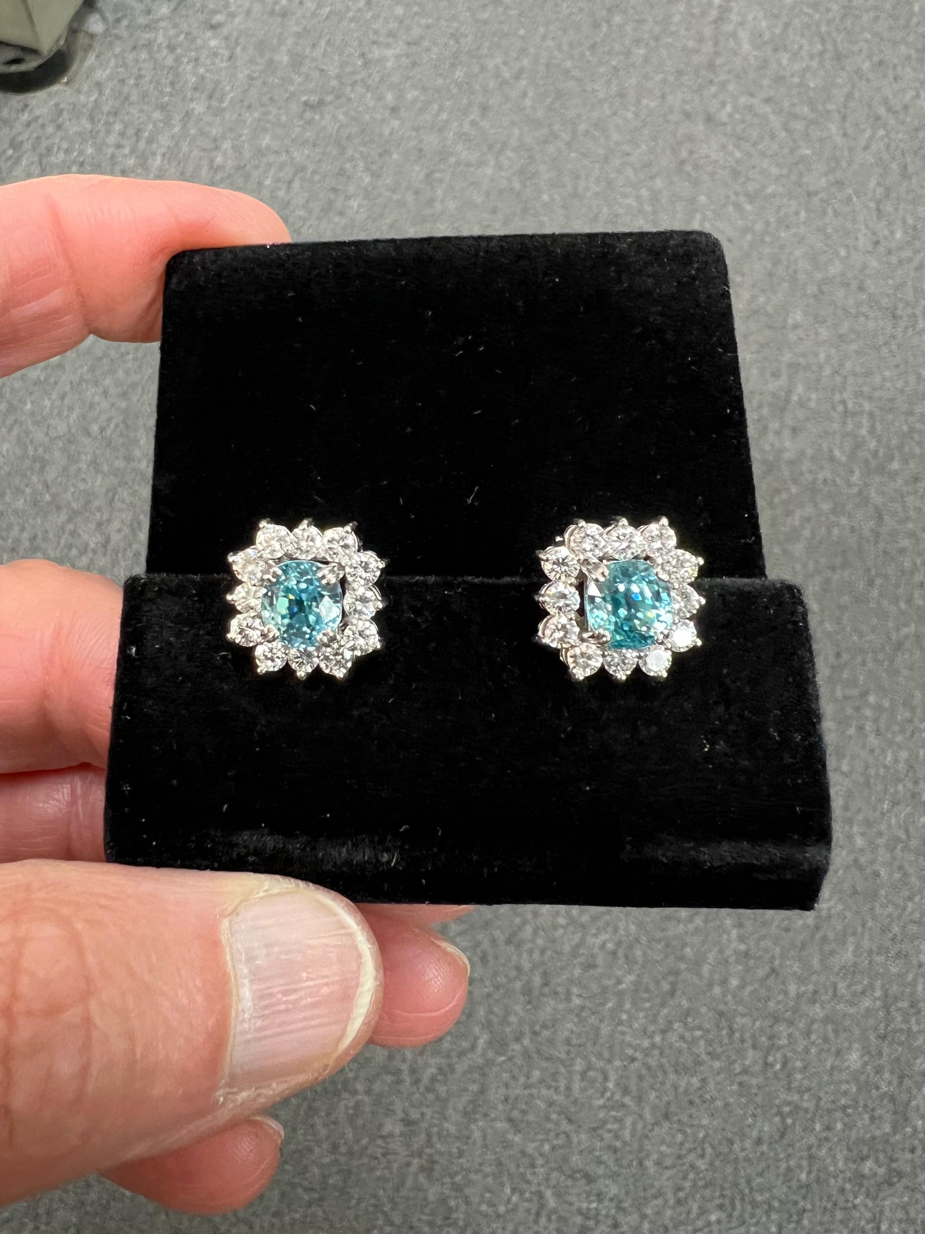 Vintage Blue Zircon Diamond White Gold Earrings Circa 1950s 4
