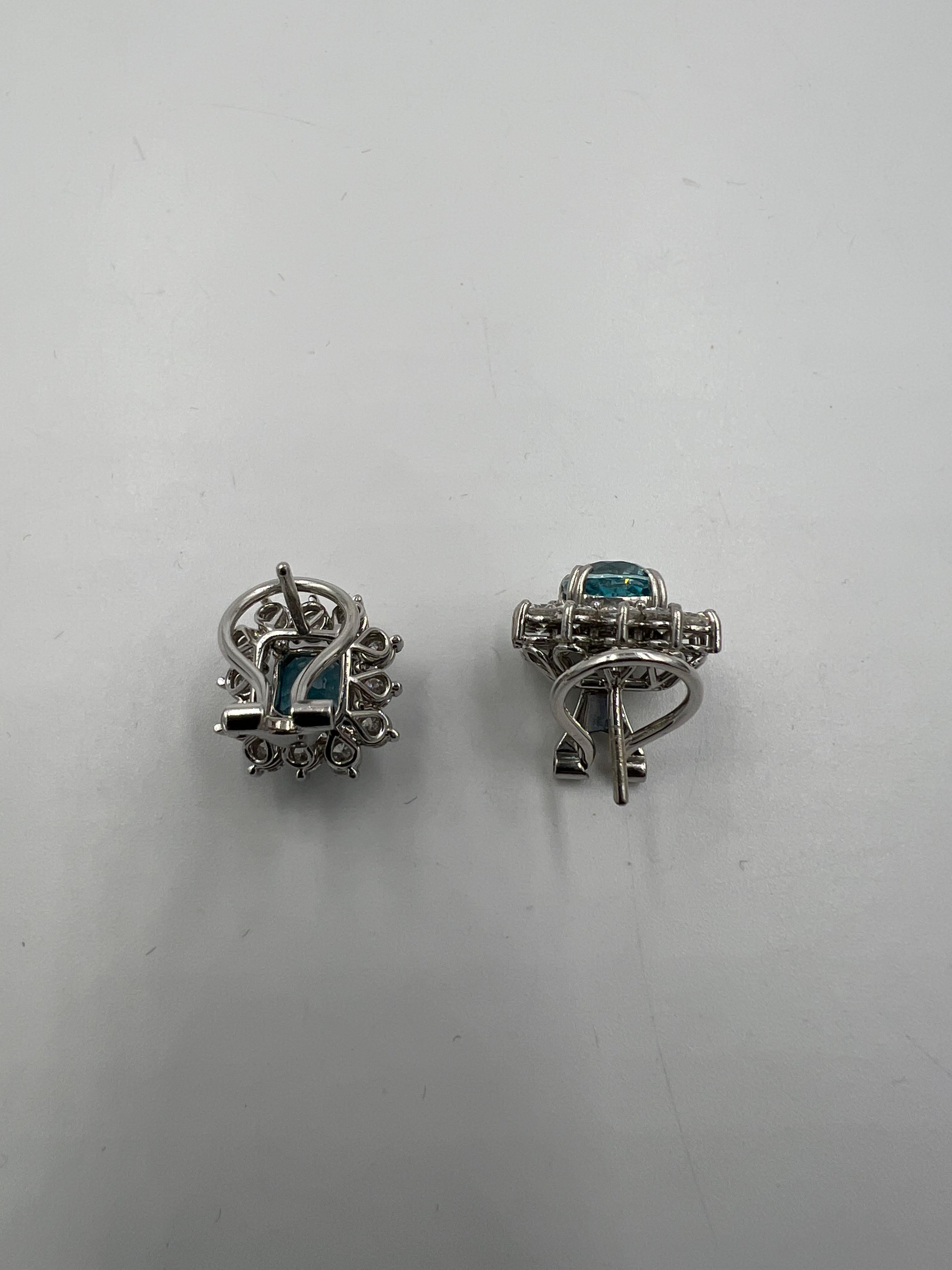 Vintage Blue Zircon Diamond White Gold Earrings Circa 1950s 5