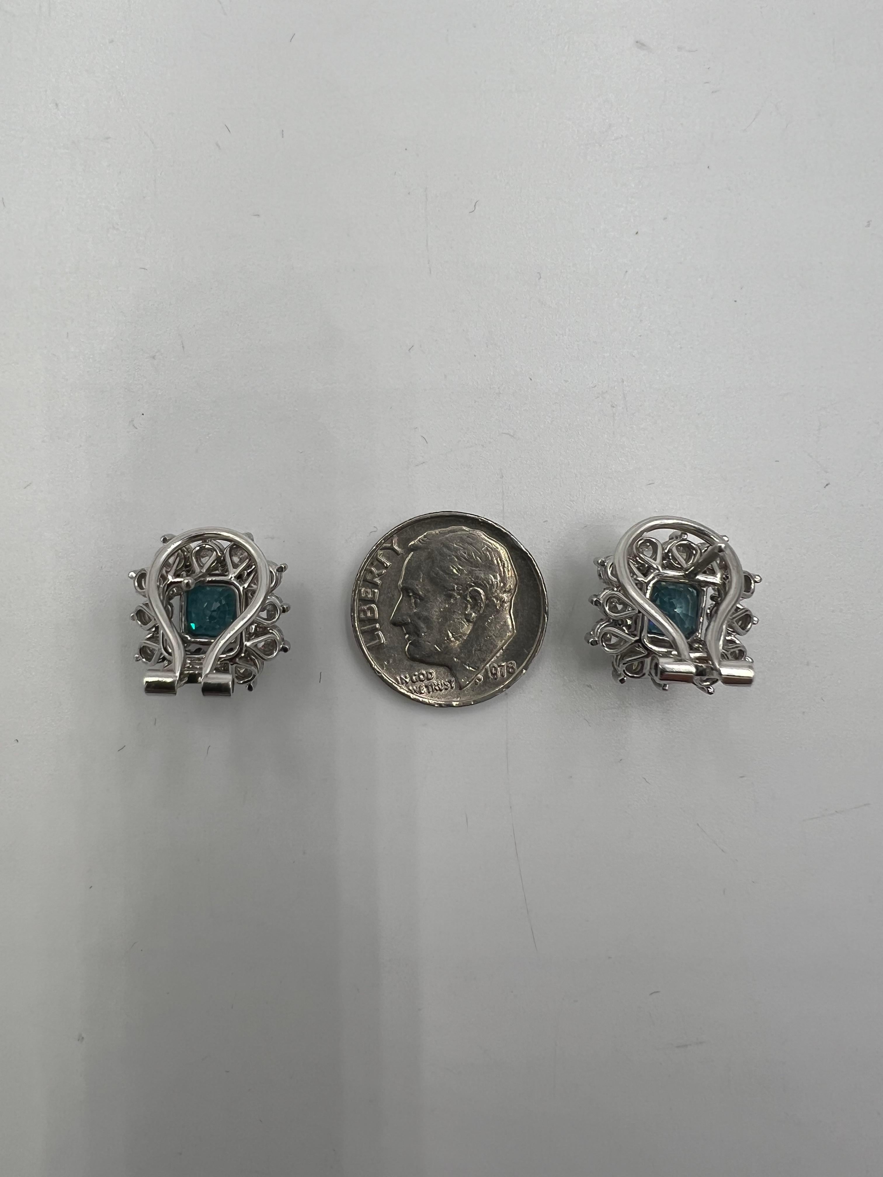Vintage Blue Zircon Diamond White Gold Earrings Circa 1950s 6