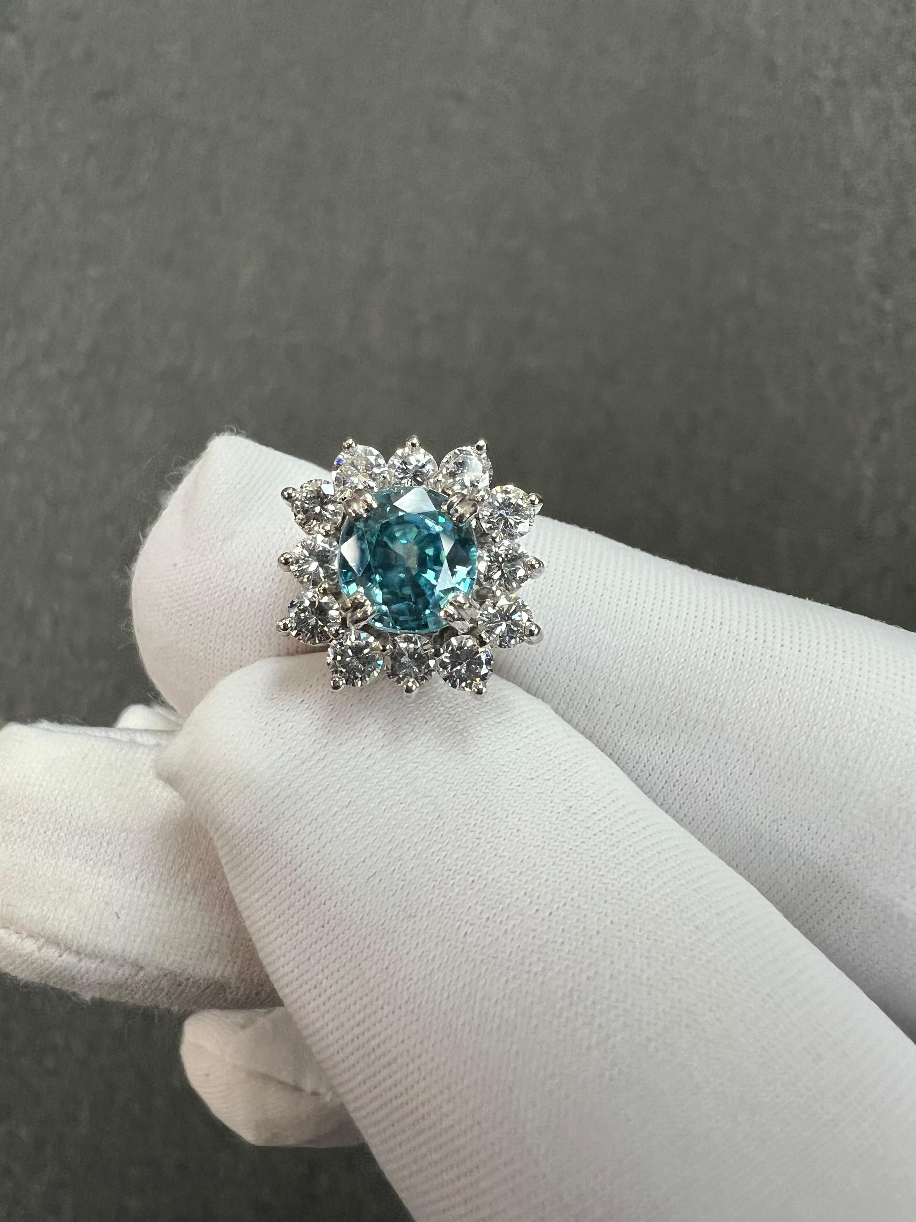 Vintage Blue Zircon Diamond White Gold Earrings Circa 1950s In Good Condition In Los Angeles, CA