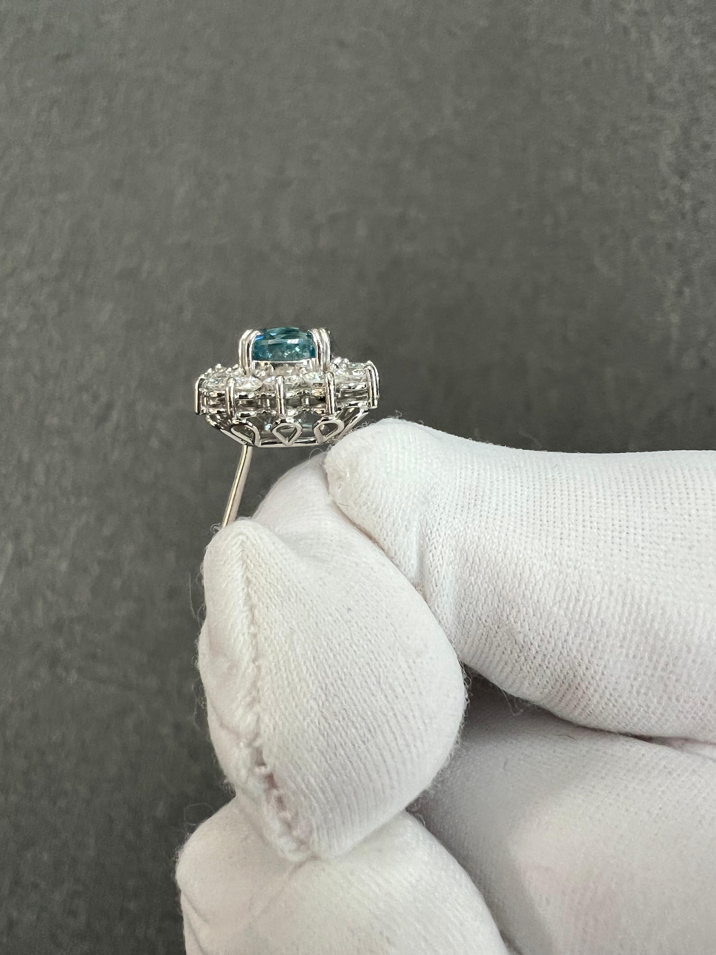 Women's or Men's Vintage Blue Zircon Diamond White Gold Earrings Circa 1950s