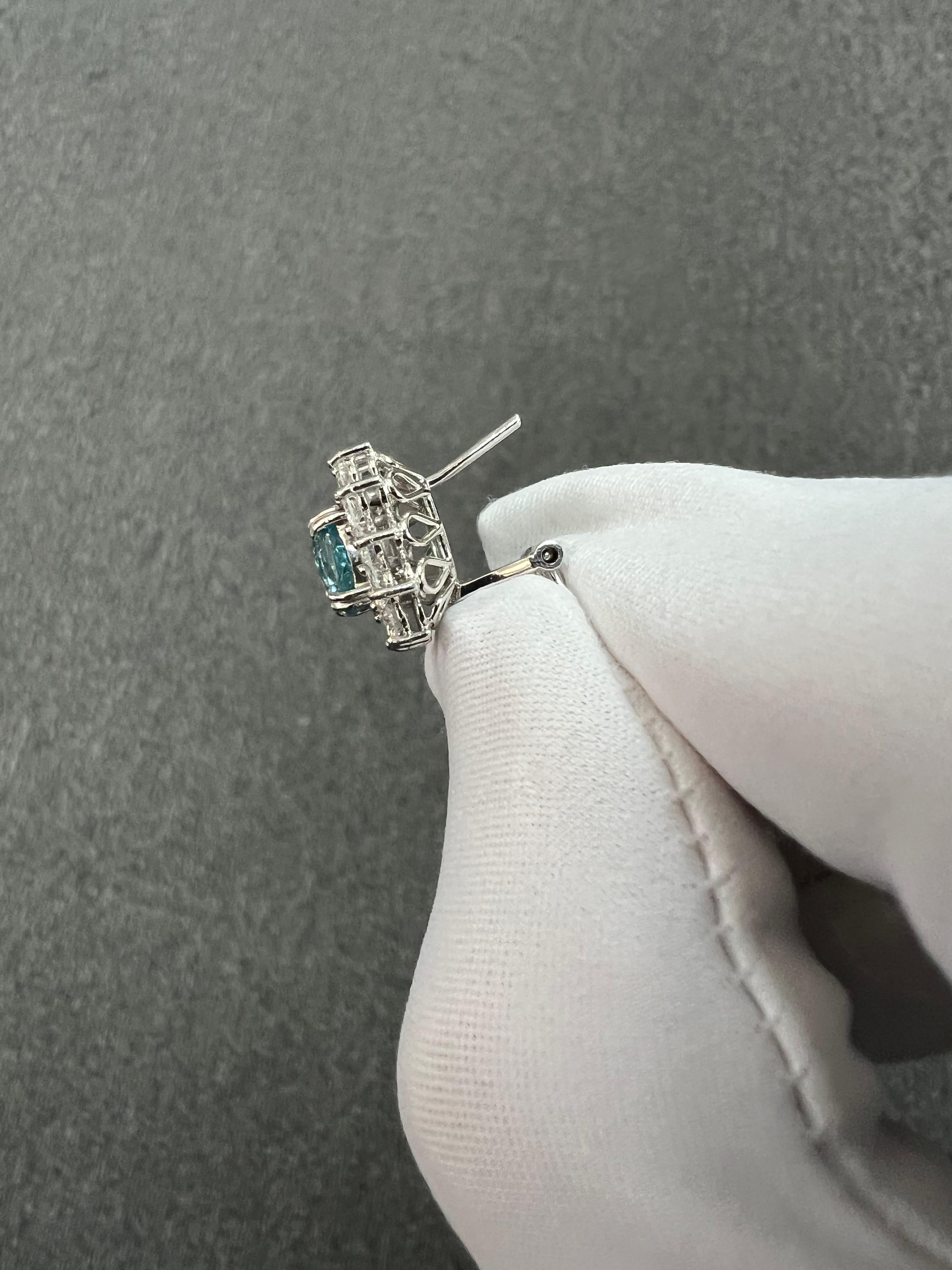 Vintage Blue Zircon Diamond White Gold Earrings Circa 1950s 1