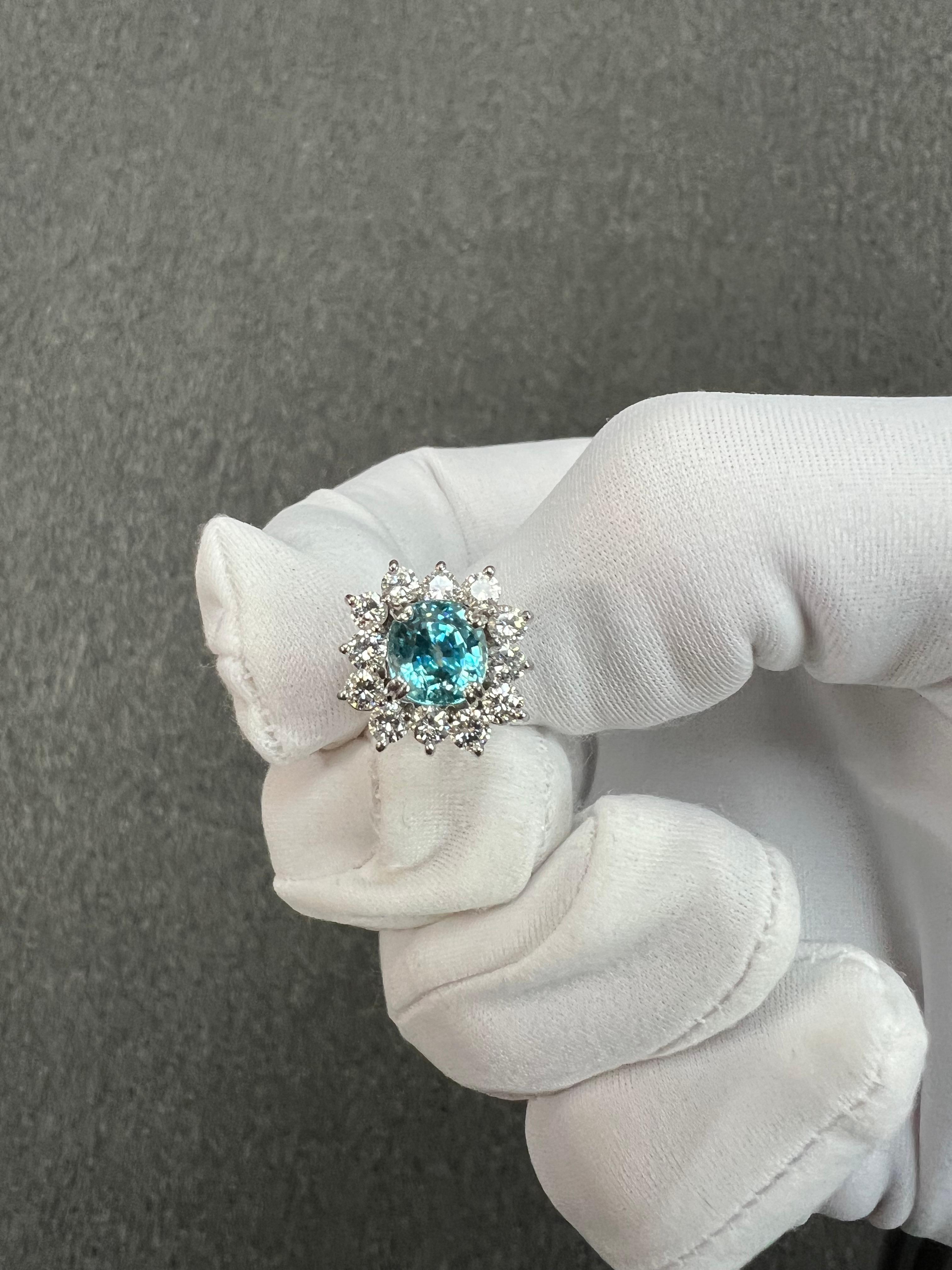 Vintage Blue Zircon Diamond White Gold Earrings Circa 1950s 2