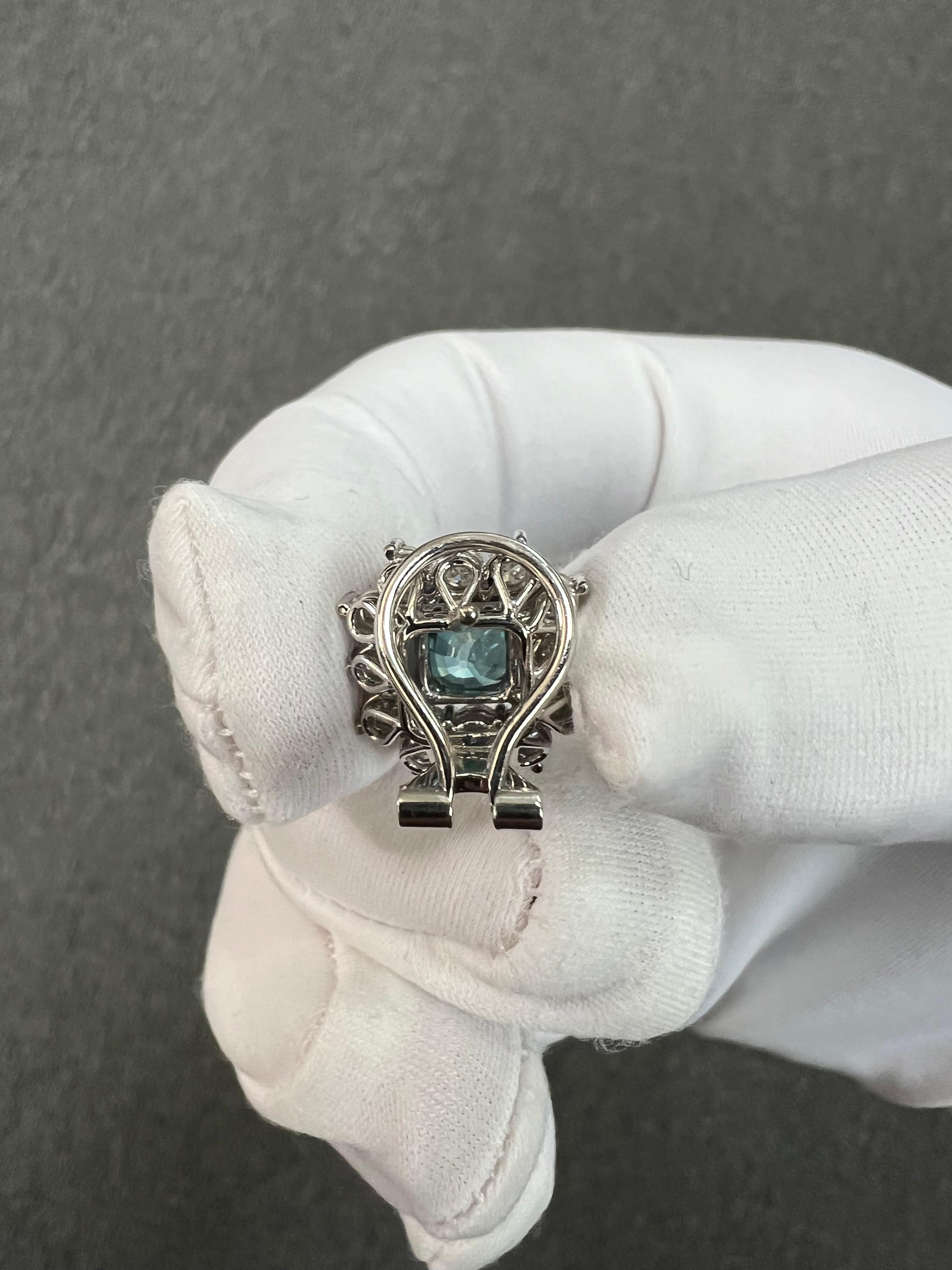 Vintage Blue Zircon Diamond White Gold Earrings Circa 1950s 3