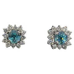 Vintage Blue Zircon Diamond White Gold Earrings Circa 1950s