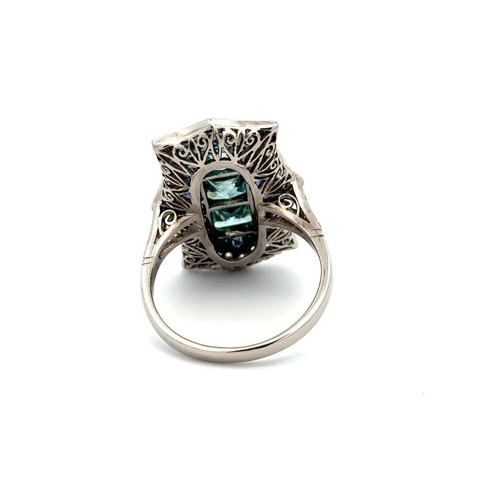 Vintage Blue Zircon Sapphire and OEC Diamond Statement Platinum Ring In Excellent Condition For Sale In Montreal, QC