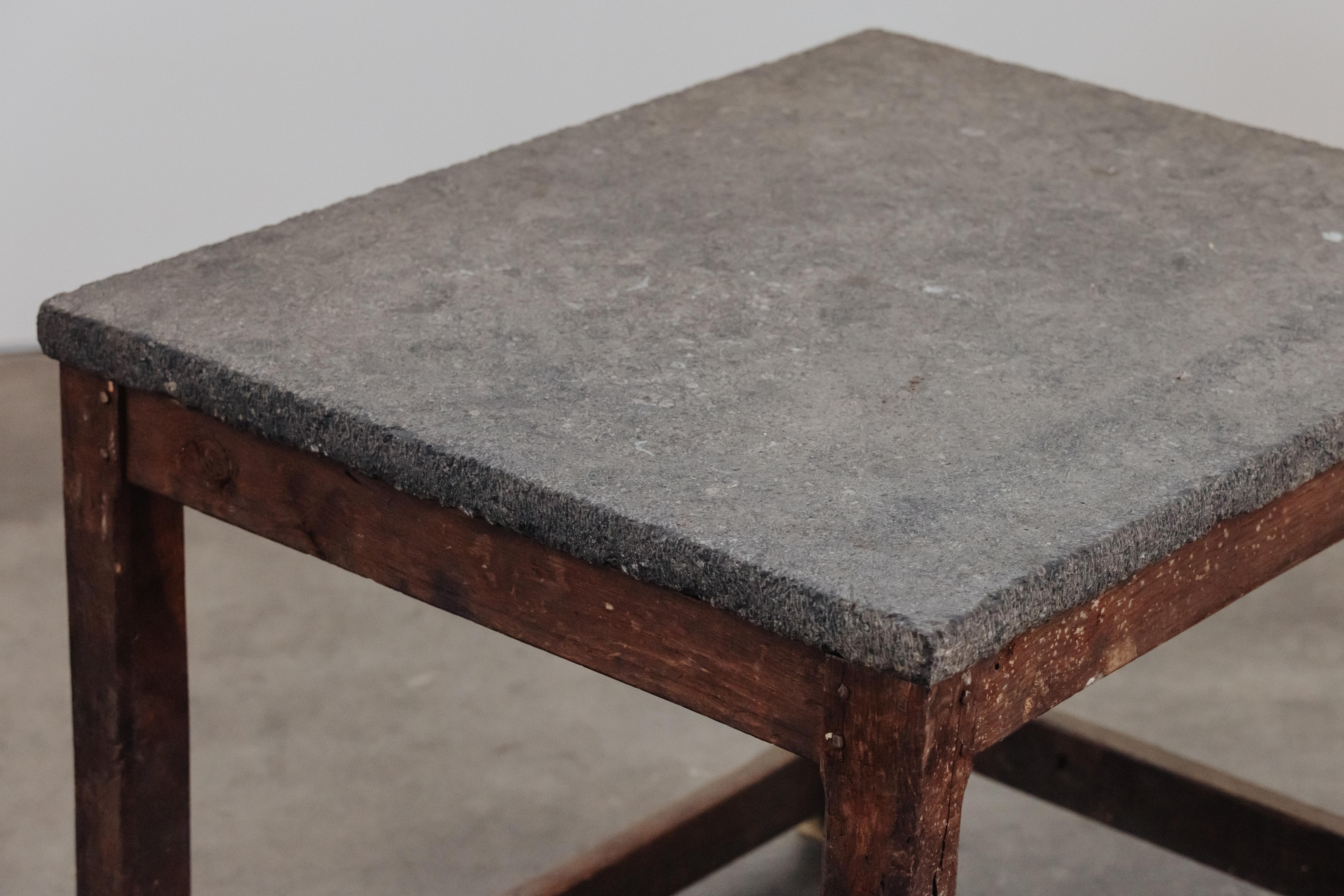 Oak Vintage Bluestone Table From France, Circa 1940 For Sale