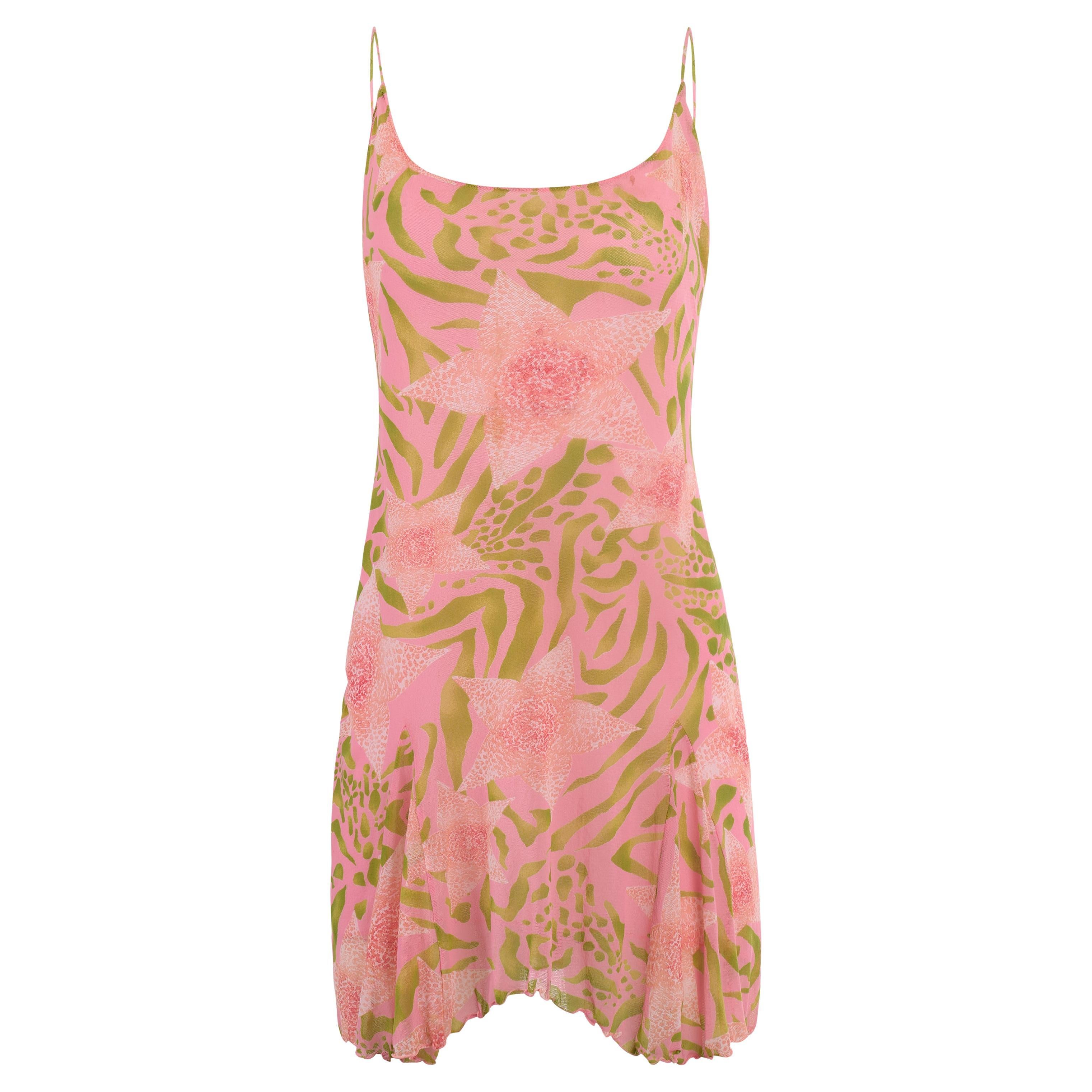 Vintage Blugirl By Blumarine Pink Floral Slip Dress For Sale