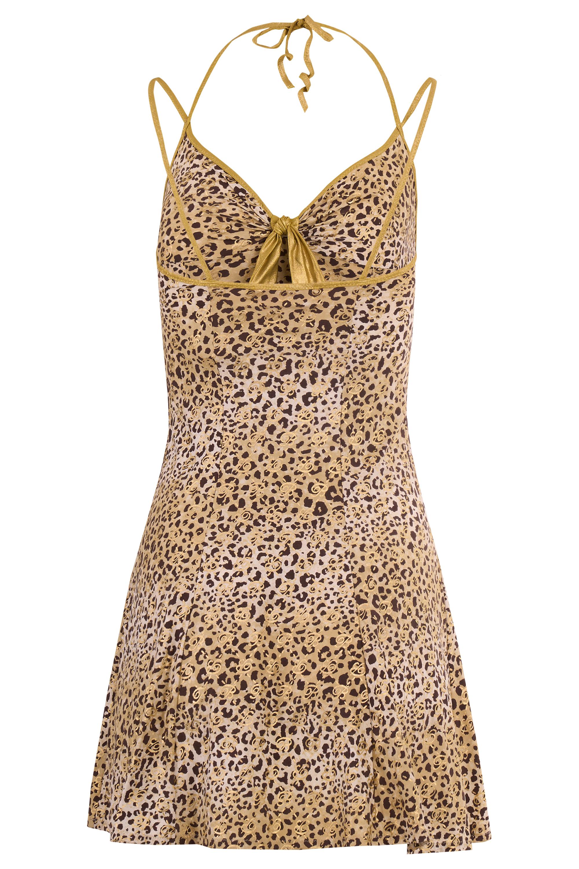 Marron Vintage Blumarine 2000's Animal Print Gold Mini Dress en vente
