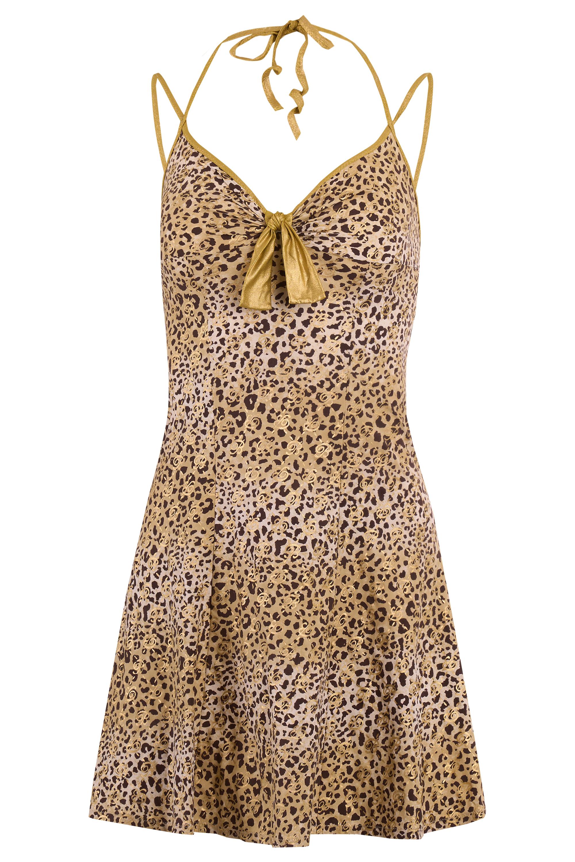 Vintage Blumarine 2000's Animal Print Gold Mini Dress Excellent état - En vente à London, GB