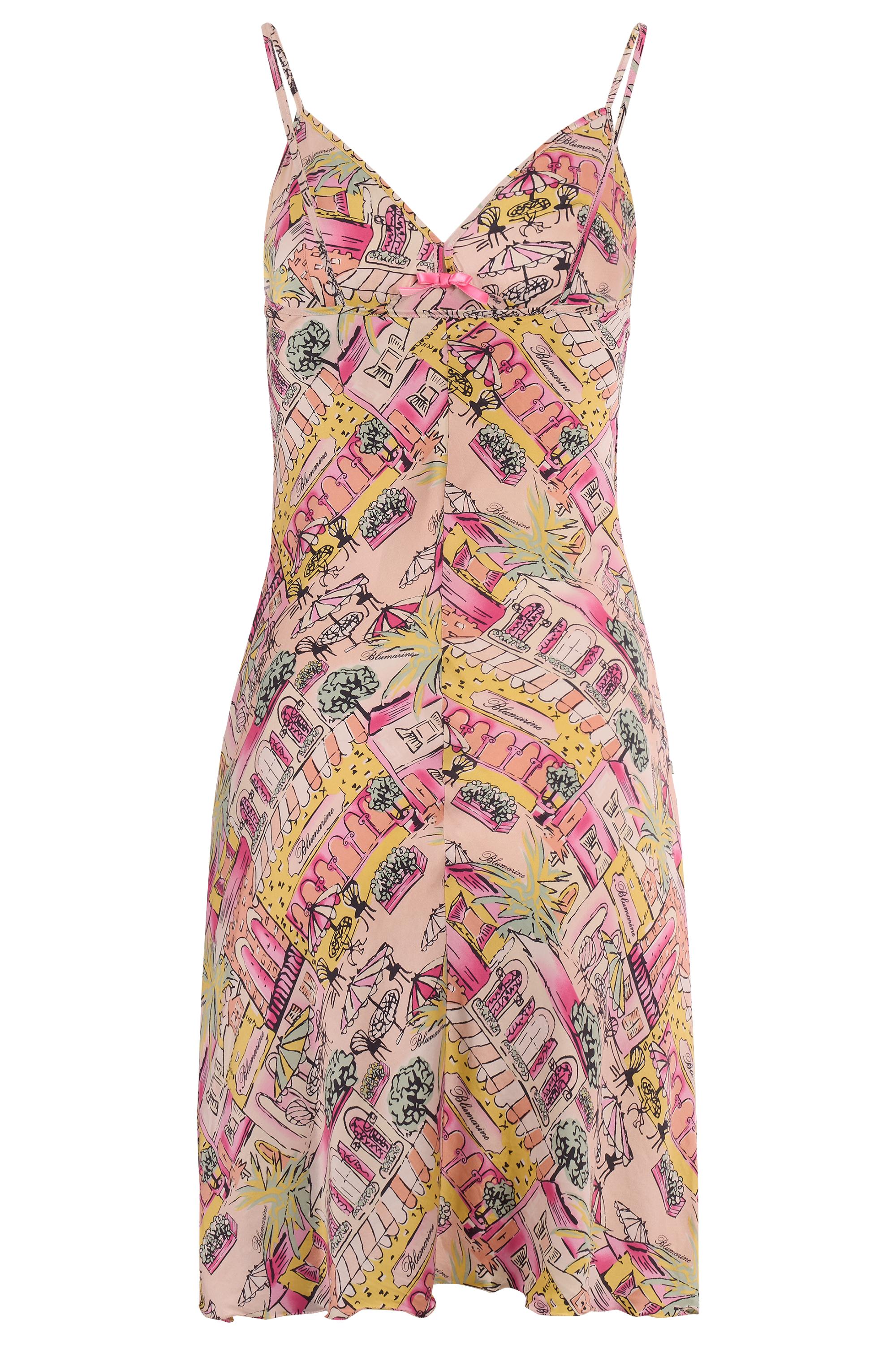 Marron Vintage Blumarine 2000's Mini robe en soie imprimée rose en vente