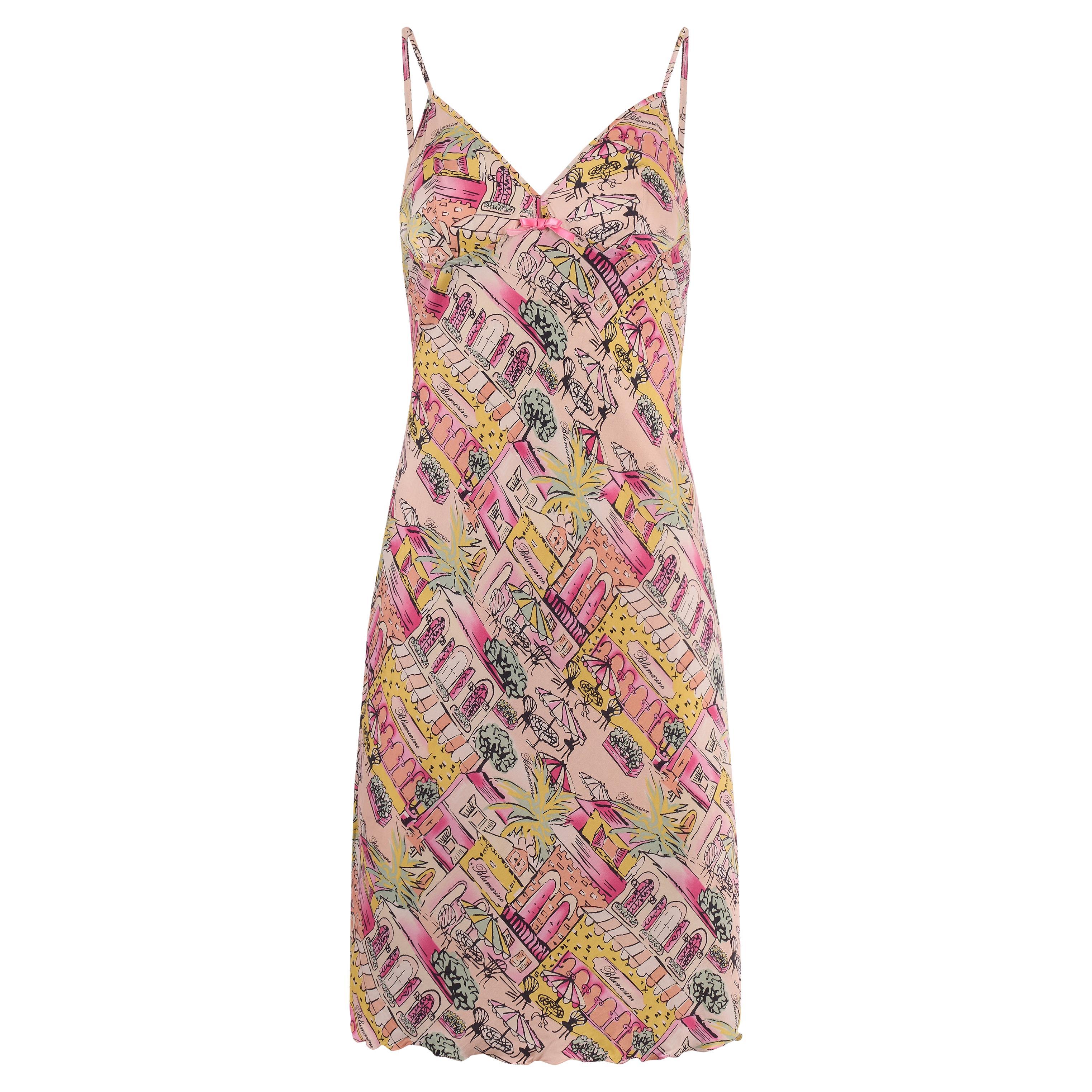 Vintage Blumarine 2000's Mini robe en soie imprimée rose en vente