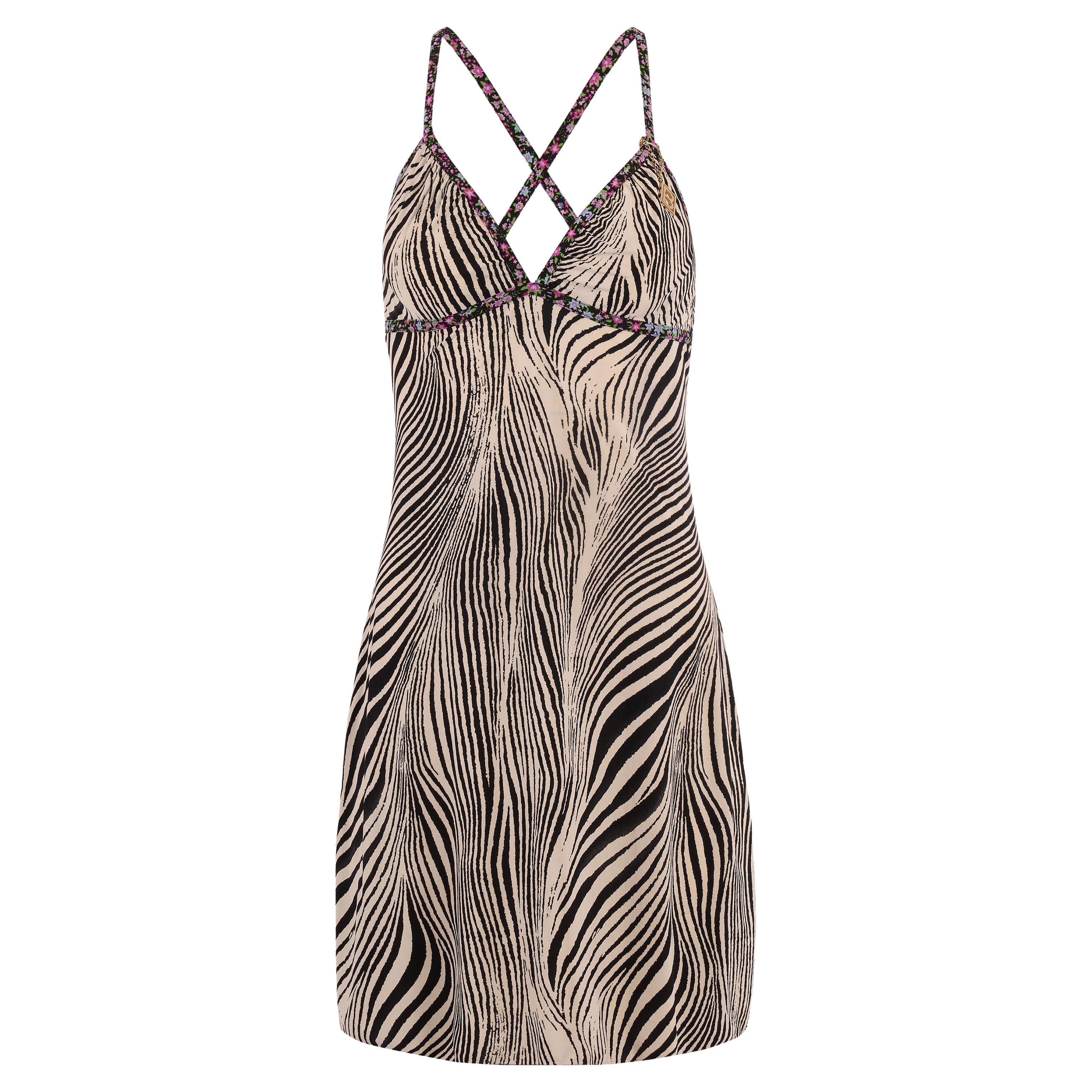 Vintage Blumarine 2000's Zebra Print Mini Dress For Sale
