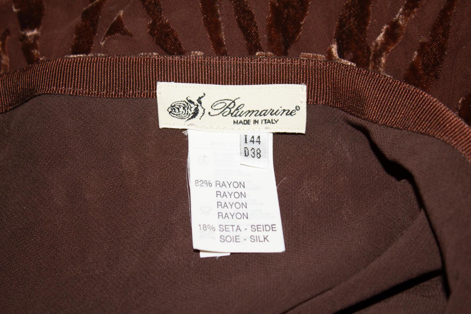 Vintage Blumarine Jupe en velours Devoree marron en vente 1
