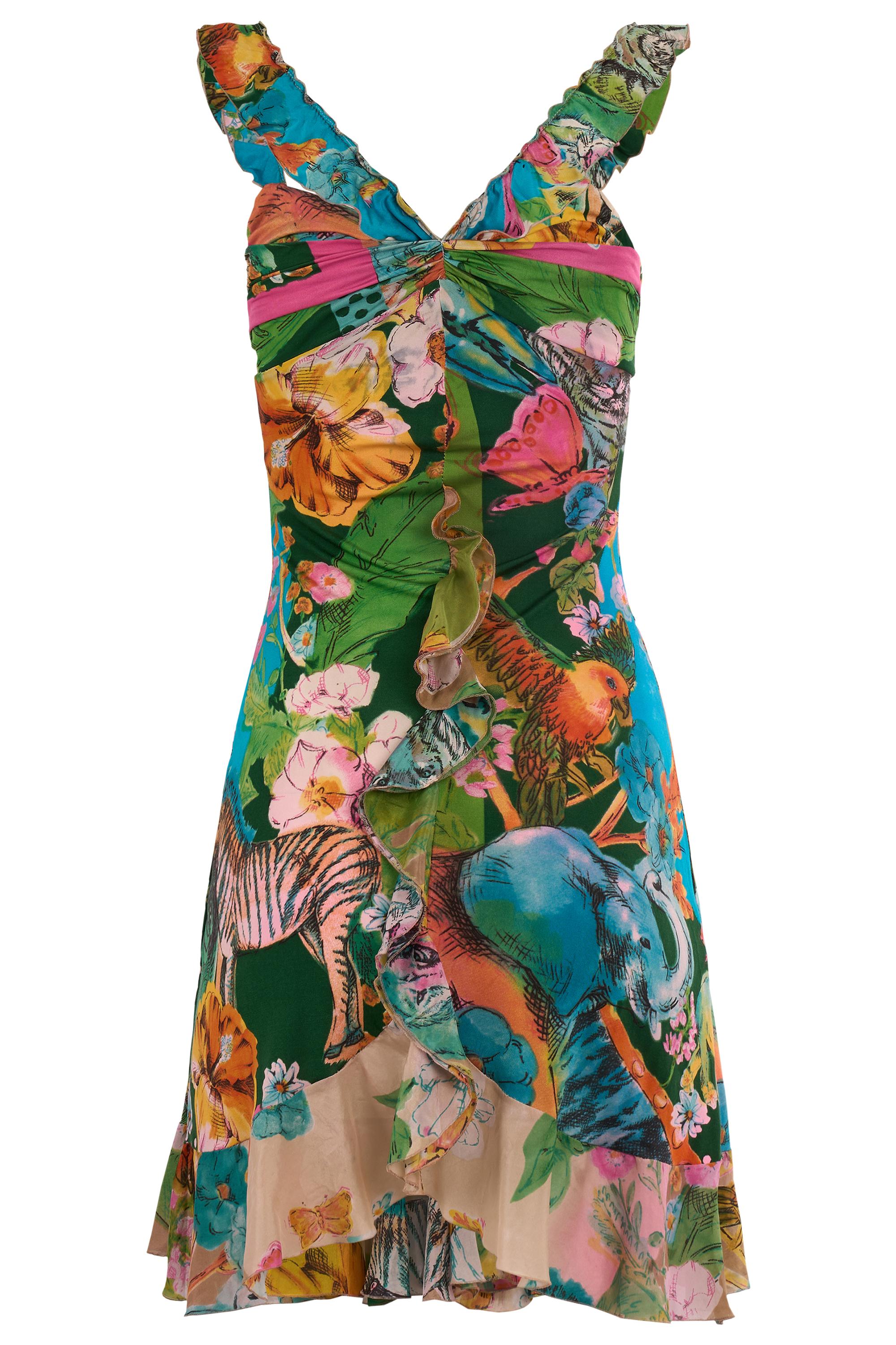 Gray Vintage Blumarine Early 2000's Jungle Print Dress For Sale