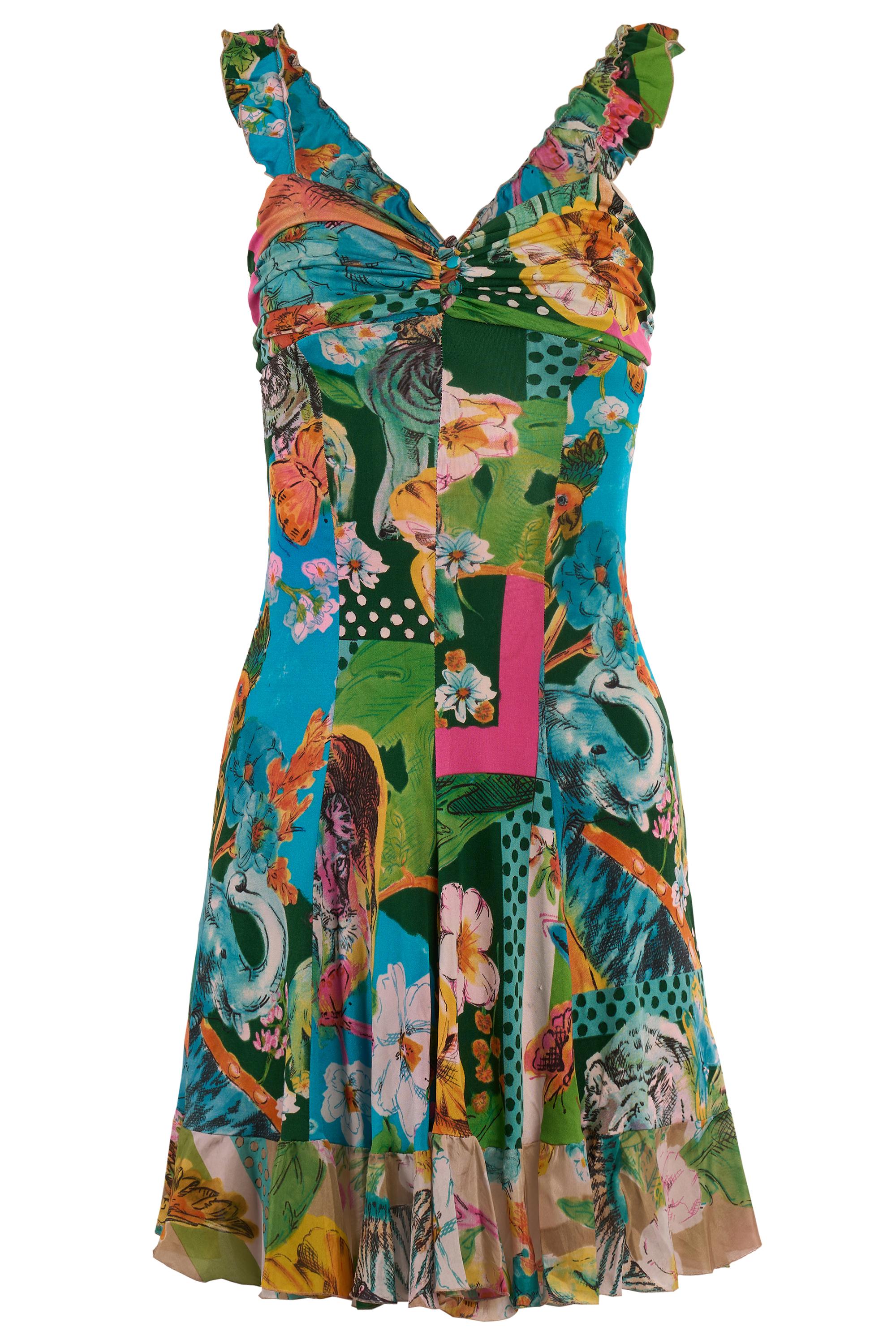 Vintage Blumarine Early 2000's Jungle Print Dress In Excellent Condition For Sale In London, GB