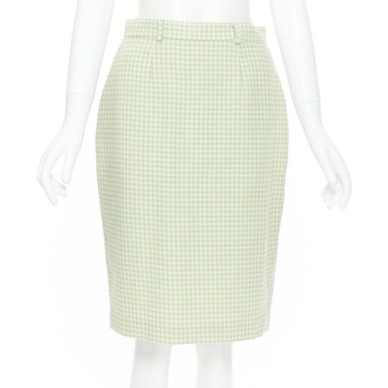 vintage BLUMARINE green houndstooth wool belted blazer skirt set IT40 S For Sale 5