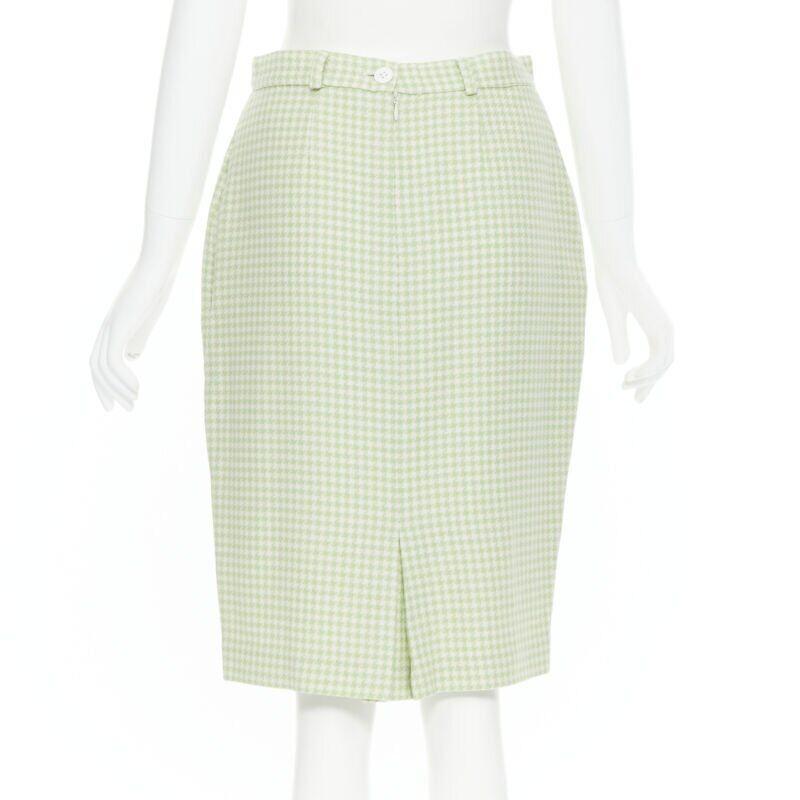 vintage BLUMARINE green houndstooth wool belted blazer skirt set IT40 S For Sale 6