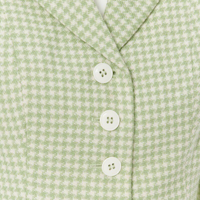 vintage BLUMARINE green houndstooth wool belted blazer skirt set IT40 S
Reference: GIYG/A00060
Brand: Blumarine
Model: Houndstooth skirt suit
Material: Wool
Color: Green
Pattern: Houndstooth
Closure: Button
Lining: Silk
Extra Details: This blazer