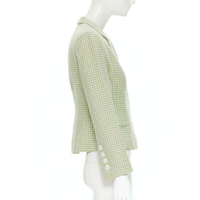 vintage BLUMARINE green houndstooth wool belted blazer skirt set IT40 S In Good Condition For Sale In Hong Kong, NT