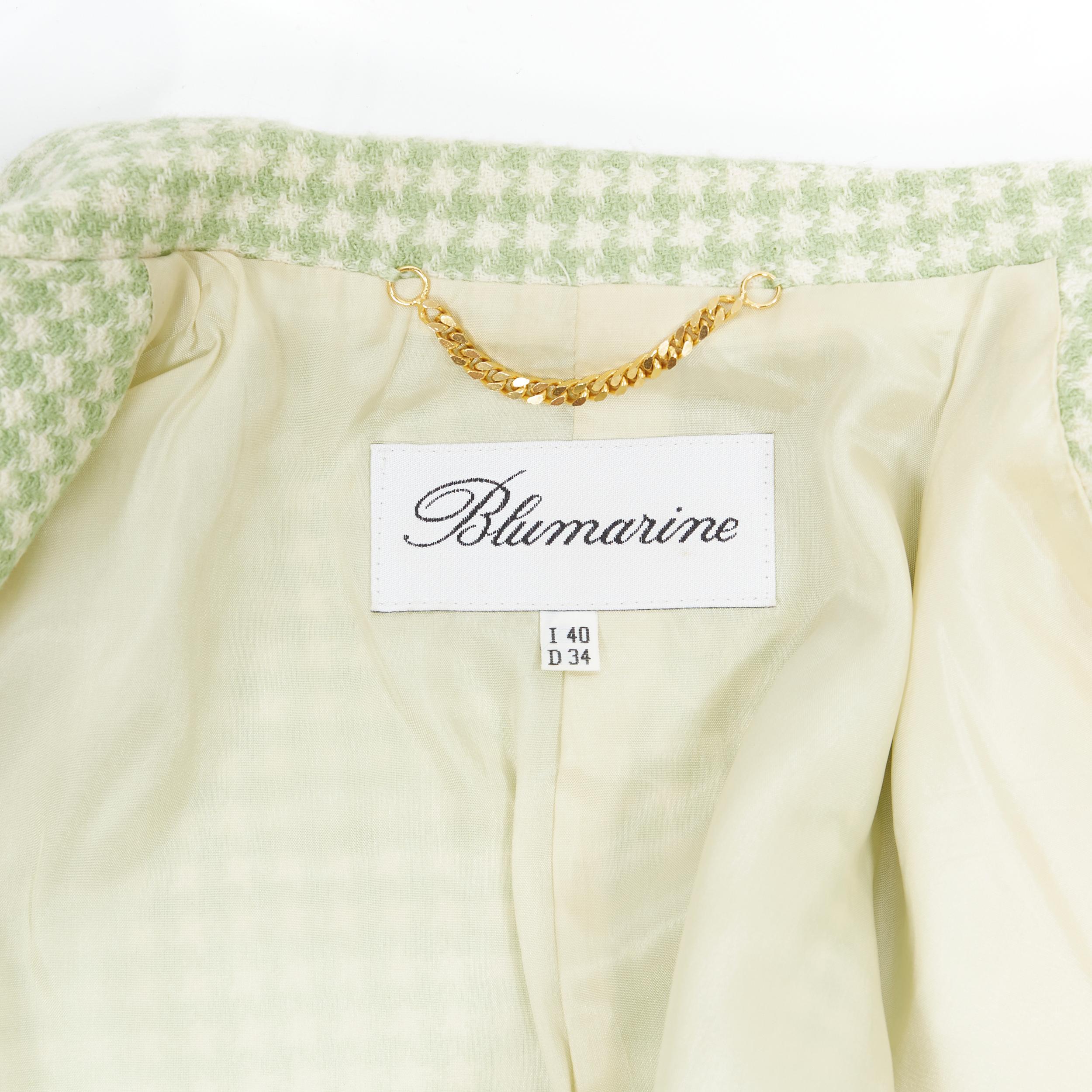 vintage BLUMARINE green houndstooth wool belted blazer skirt set IT40 S For Sale 1
