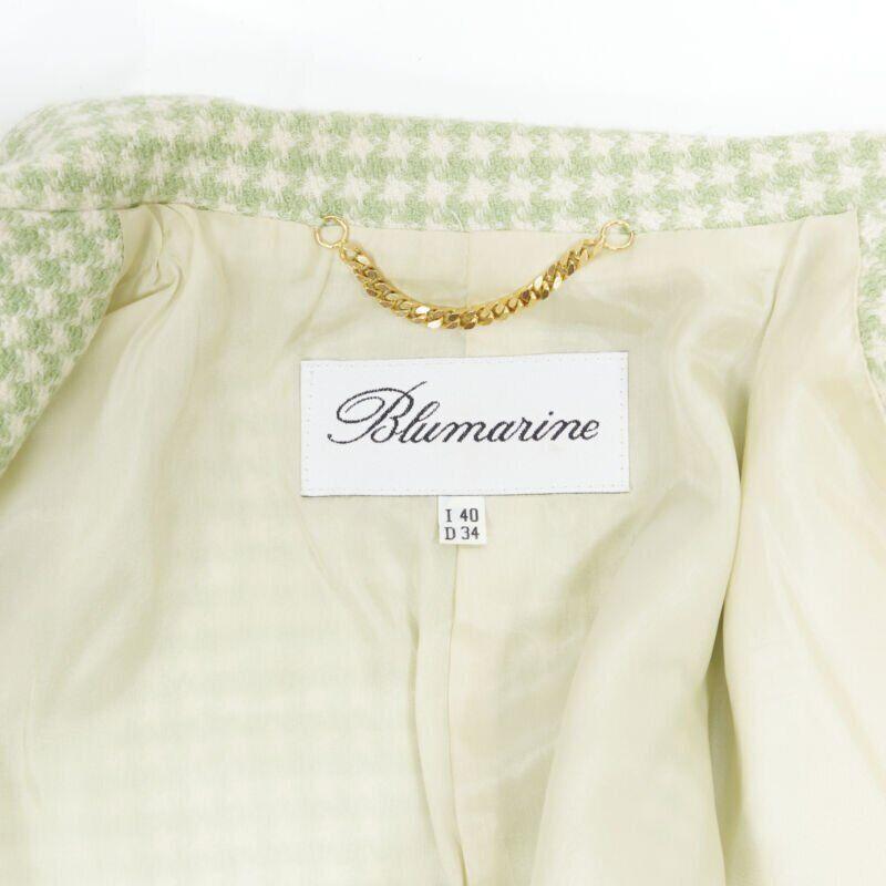 vintage BLUMARINE green houndstooth wool belted blazer skirt set IT40 S For Sale 4