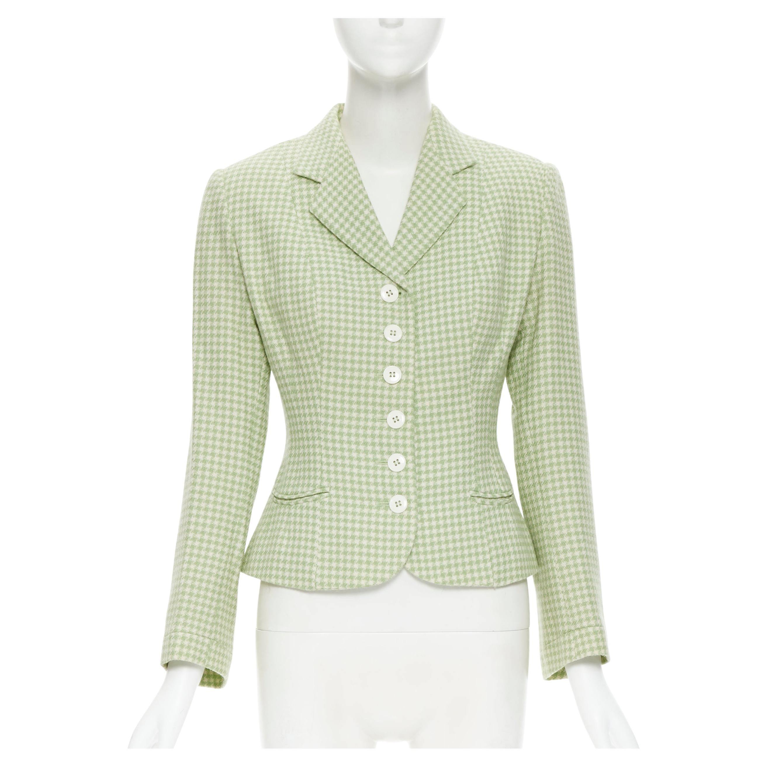 BLUMARINE Ensemble vintage jupe et blazer à ceinture en laine pied-de-poule vert IT40 S
