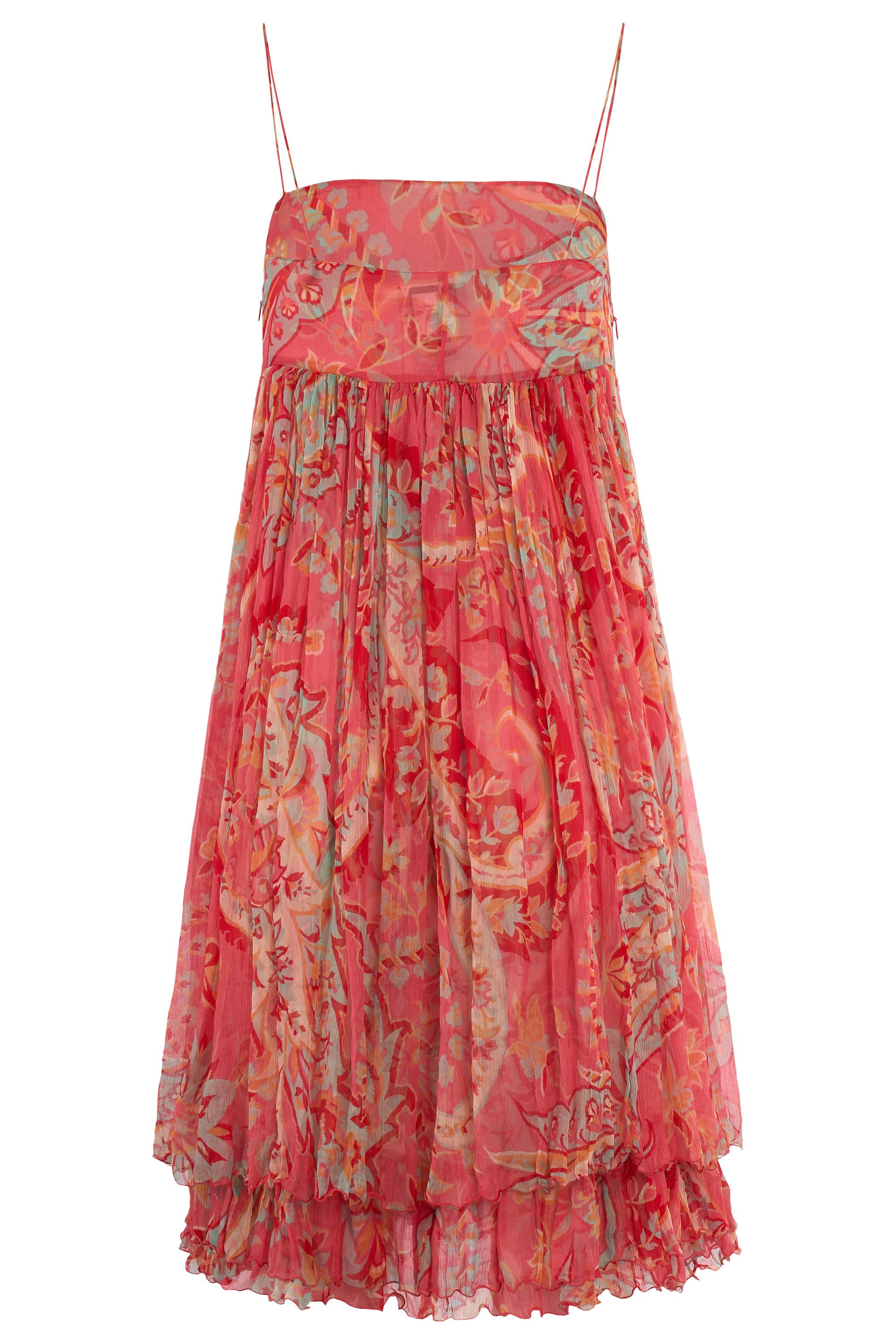 Rose Vintage By Blumarine S/S 2005 Runway Orange Silk Print Dress en vente