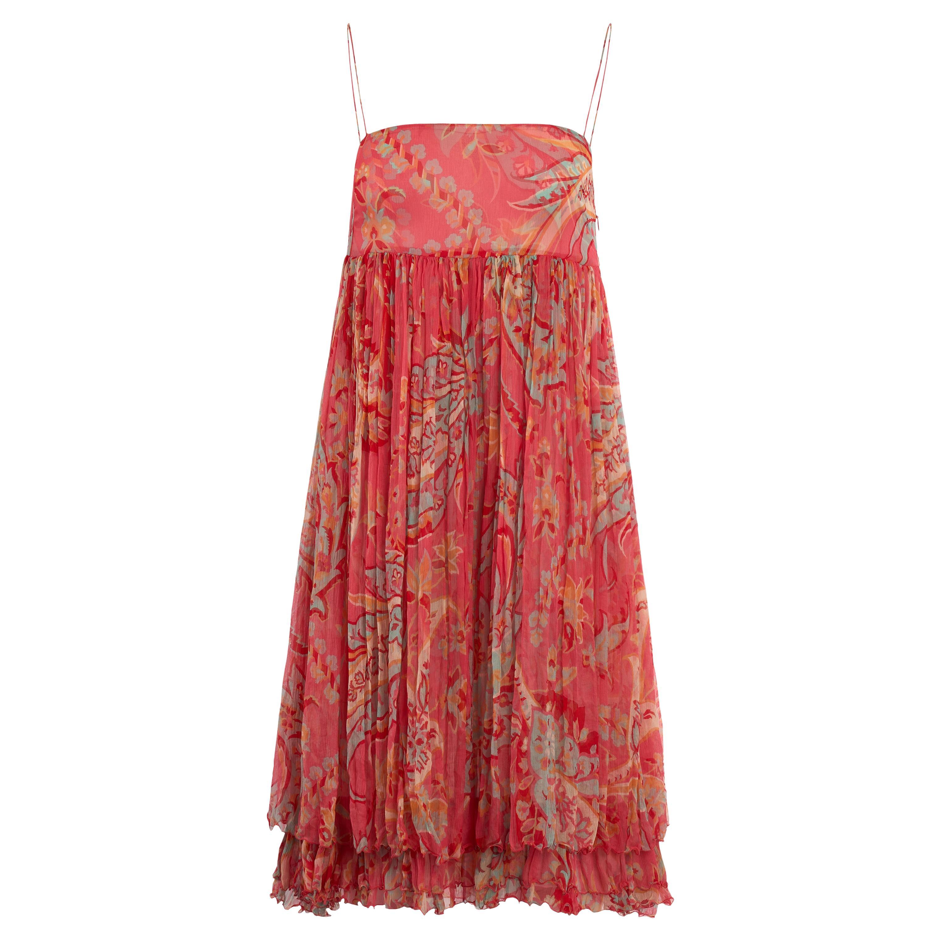 Vintage By Blumarine S/S 2005 Runway Orange Silk Print Dress en vente