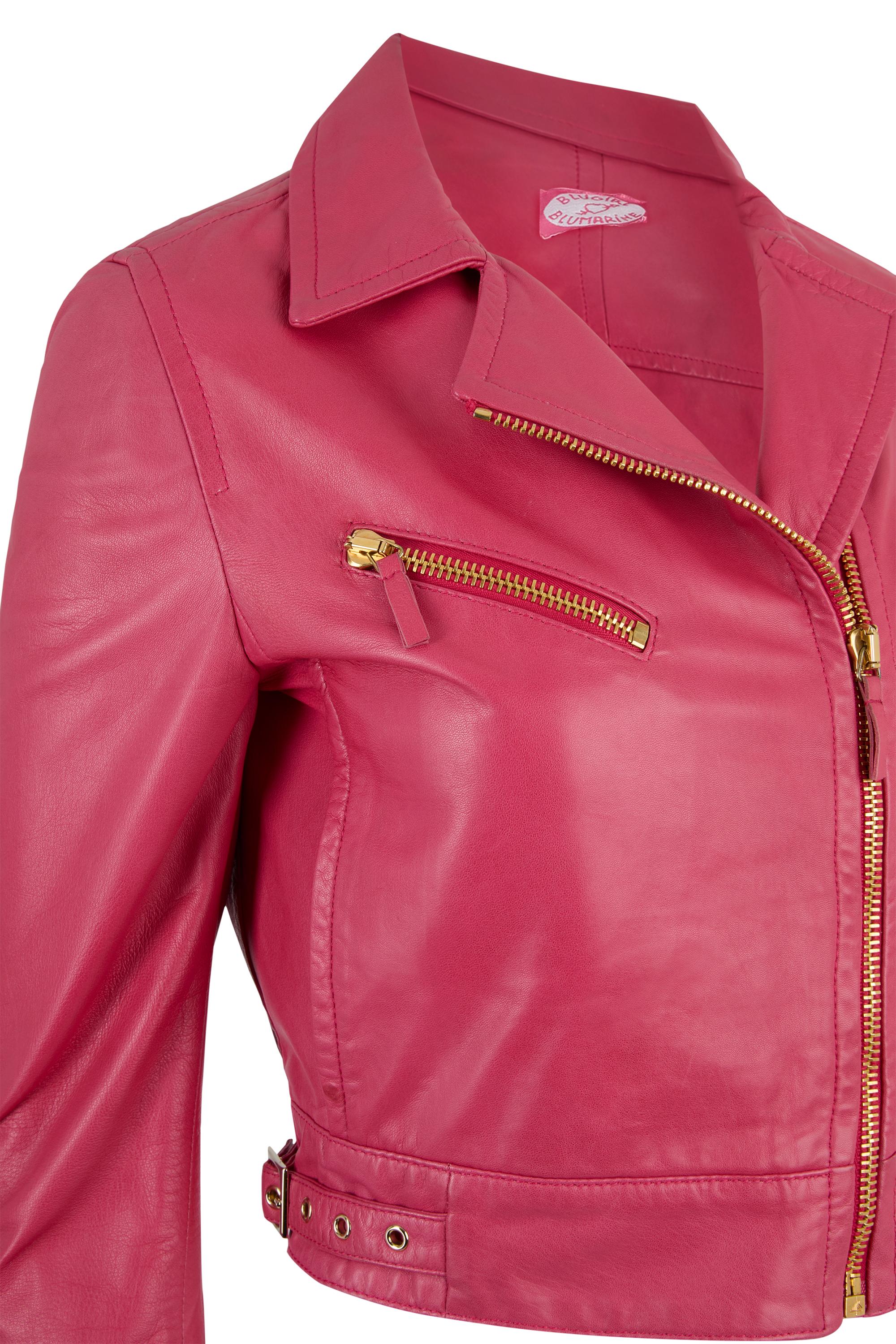 Rose Vintage Blumarine S/S 2008 Veste de motard en cuir rose en vente