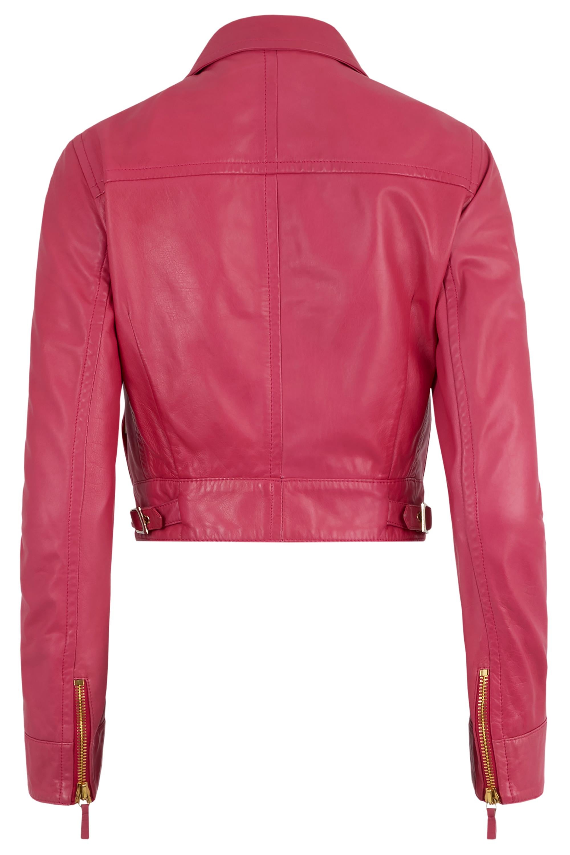 Vintage Blumarine S/S 2008 Veste de motard en cuir rose Excellent état - En vente à London, GB