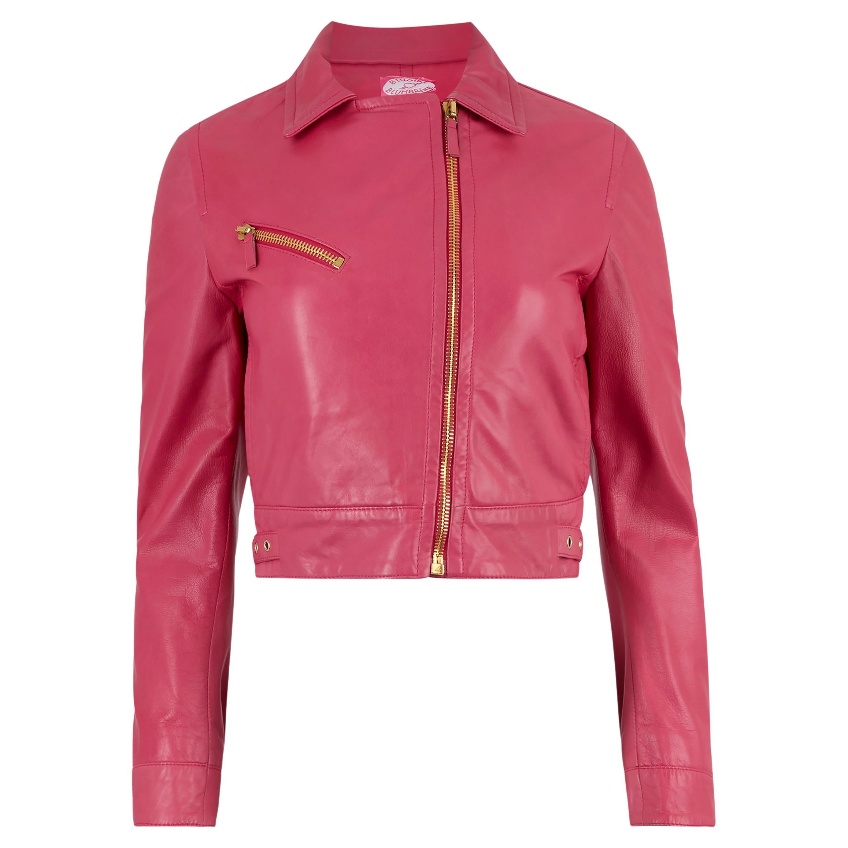 Vintage Blumarine S/S 2008 Veste de motard en cuir rose en vente