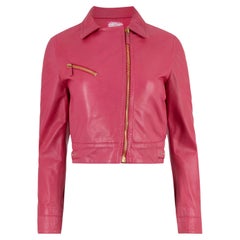 Vintage Blumarine S/S 2008 Veste de motard en cuir rose