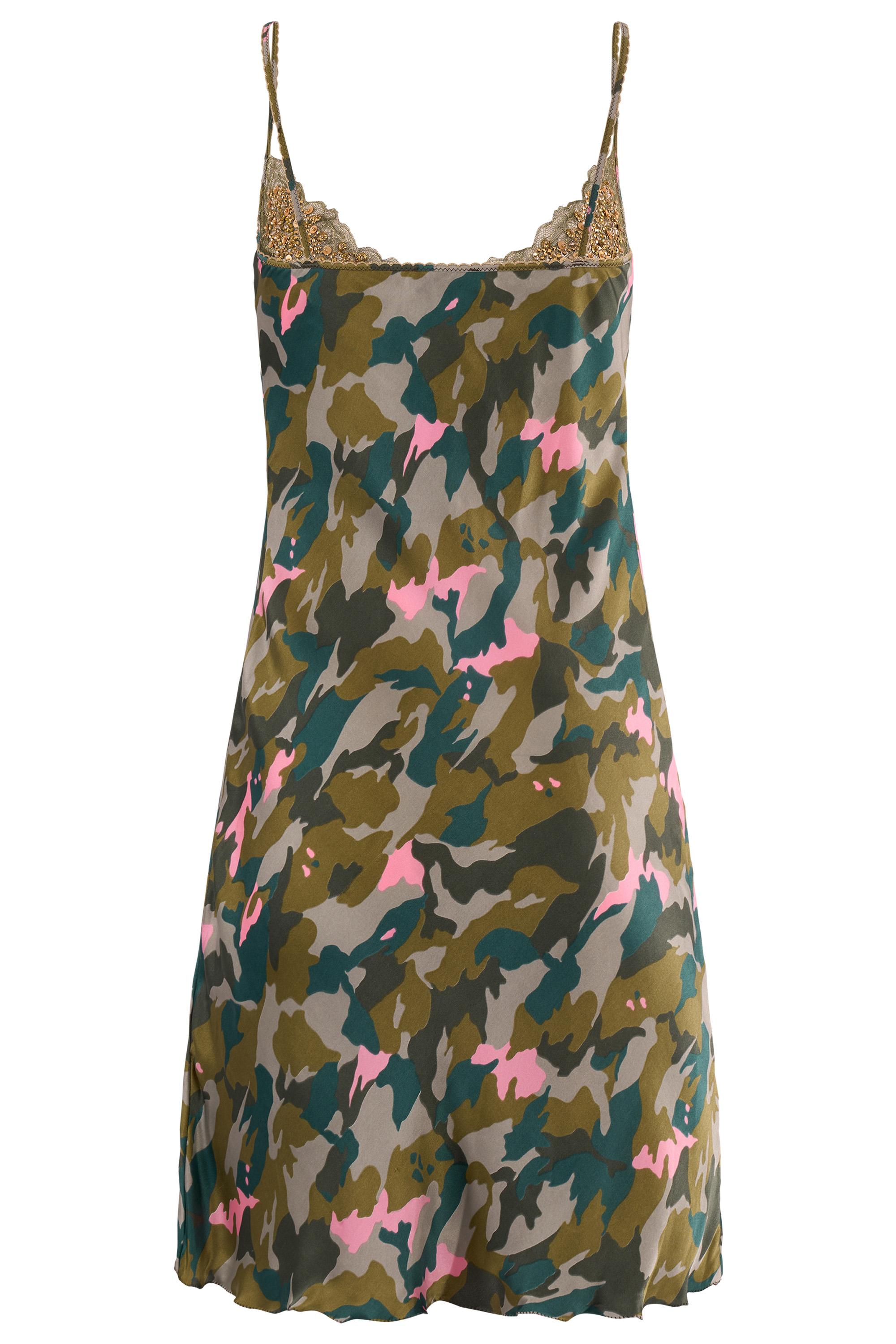 Gris Vintage Blumarine S/S 2010 Camo Silk/Gold Sequins Mini Dress en vente