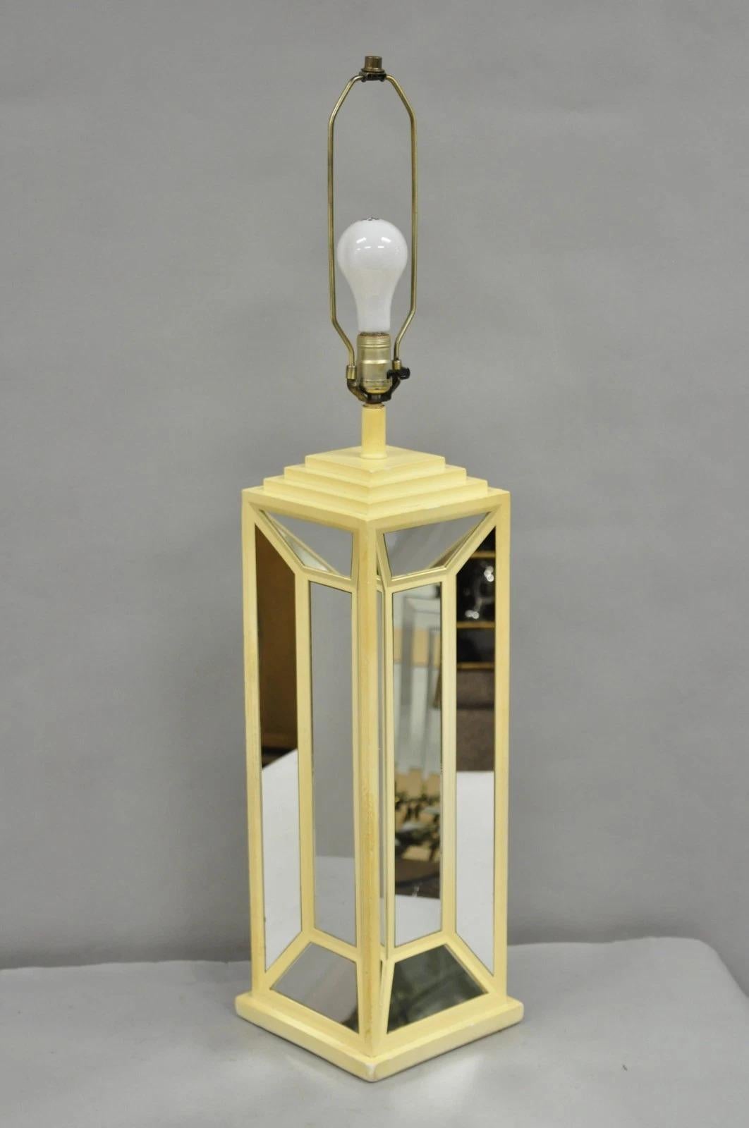 Vintage Blumberg Postmodern 1976 Mirrored Skyscraper Bone Lacquered Table Lamp For Sale 6