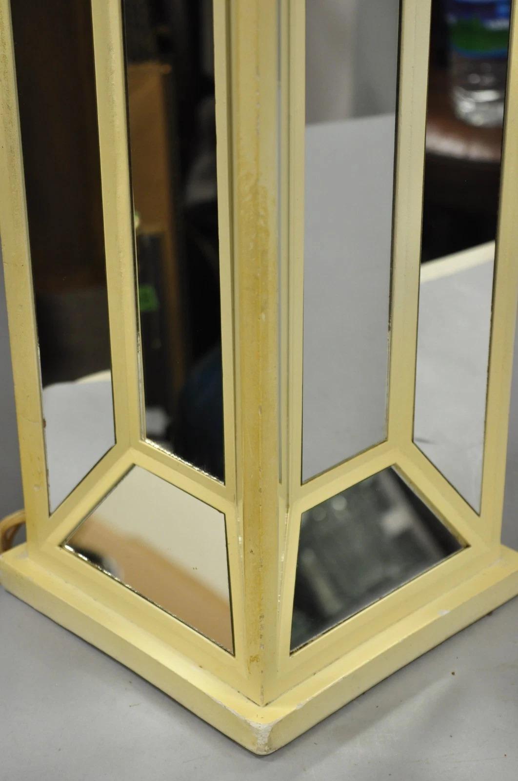 20th Century Vintage Blumberg Postmodern 1976 Mirrored Skyscraper Bone Lacquered Table Lamp For Sale