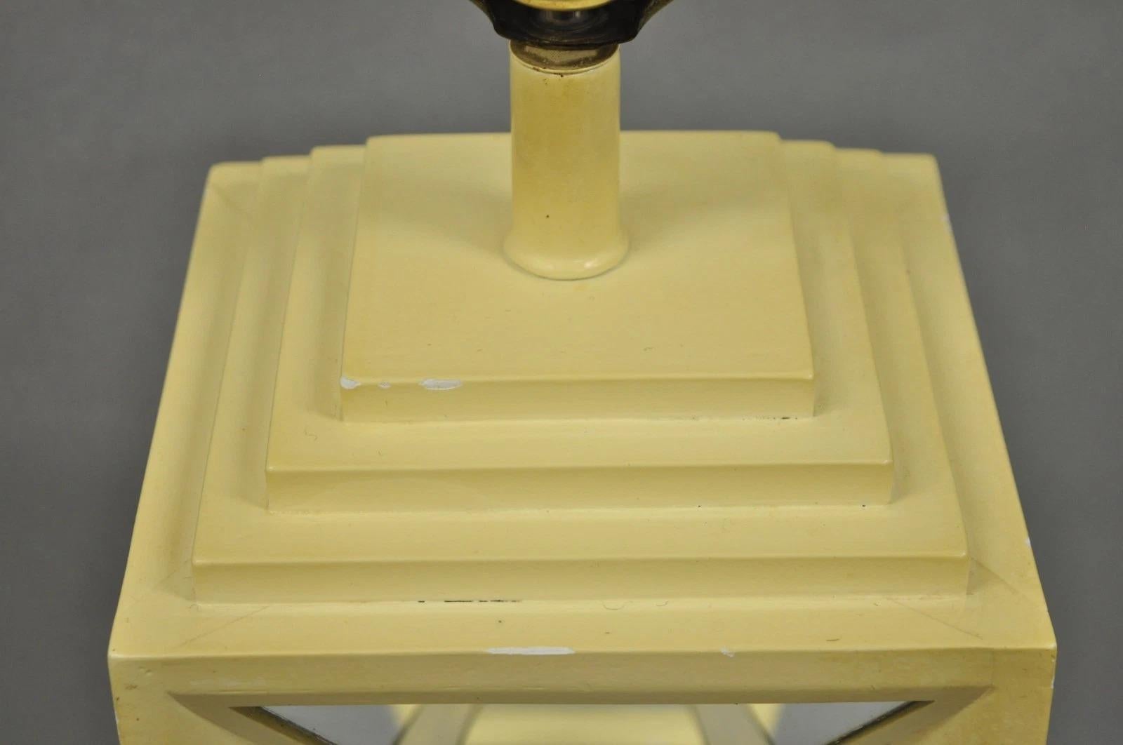 Vintage Blumberg Postmodern 1976 Mirrored Skyscraper Bone Lacquered Table Lamp For Sale 1